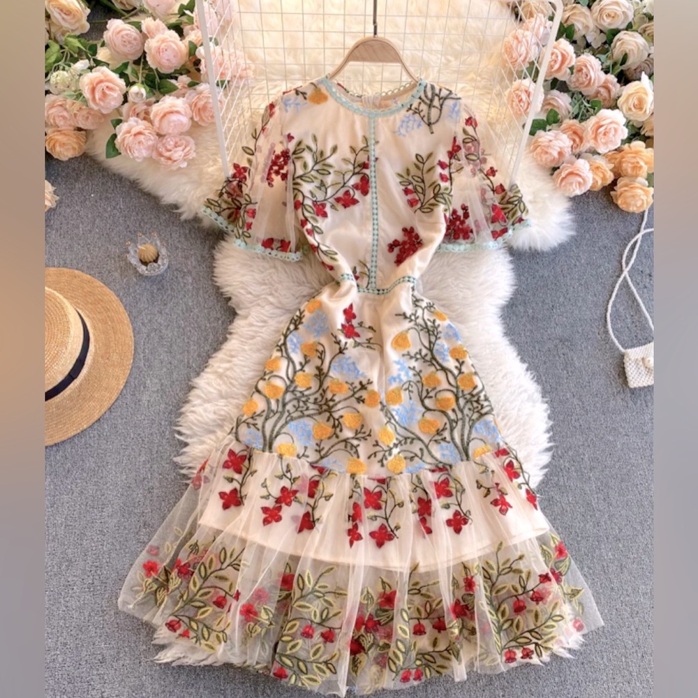 Vintage Embroidered Floral Dress